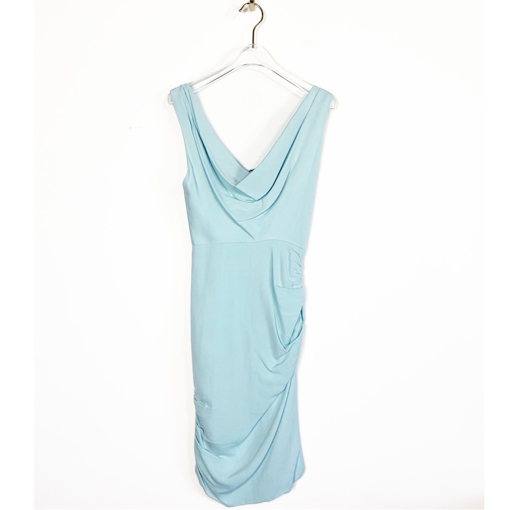 Alice and Olivia Bodycon Silk blend Aqua Draped Ruched Midi Dress size 0